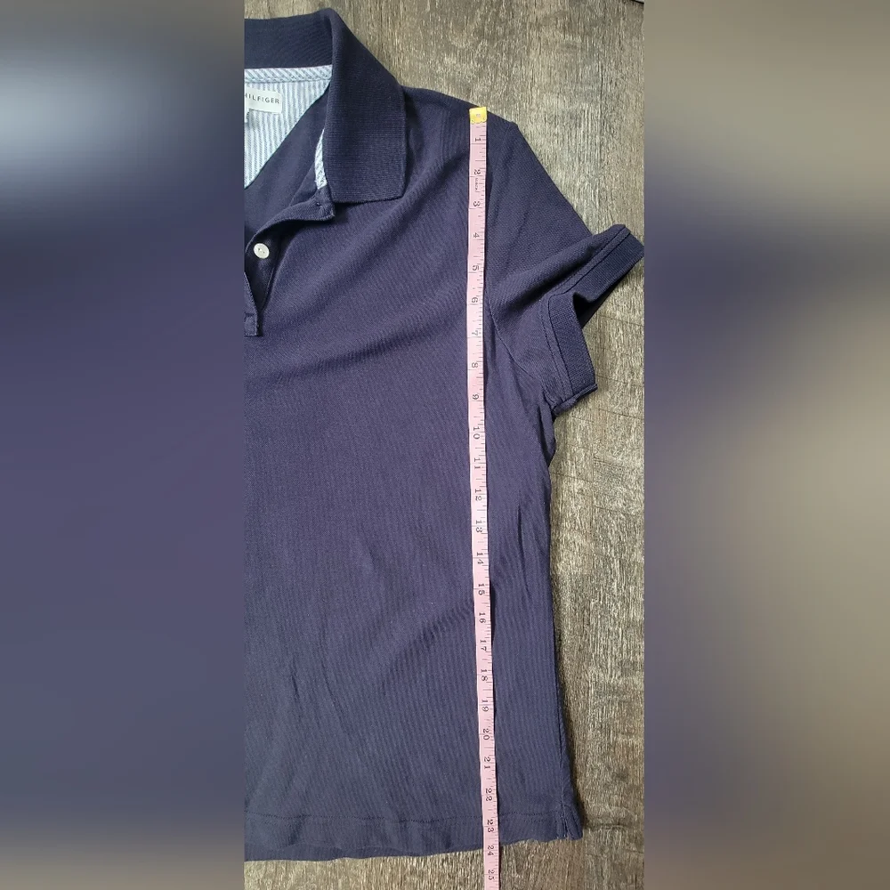 Y2K Tommy Hilfiger Polo Women's XL Navy Short Sleeve 1/4 Button Strechy Cotton - Picture 10 of 13